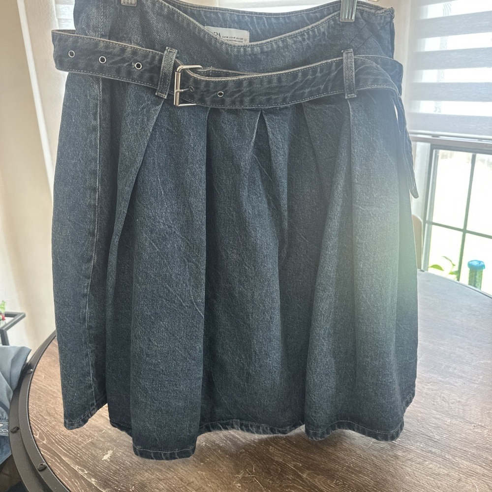 Vintage ZARA Y2K Pleated Denim Skirt Denim Blue M